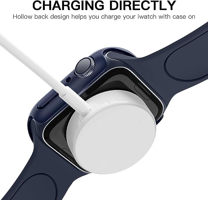 Image of Hard PC Case Compatible with Apple Watch Series 8 and 7 41mm with 9H Tempered Glass Screen Protector, Full Coverage, Touch Sensitive, Ultra-Thin HD Bumper Protective Cover - (41mm Blue)
