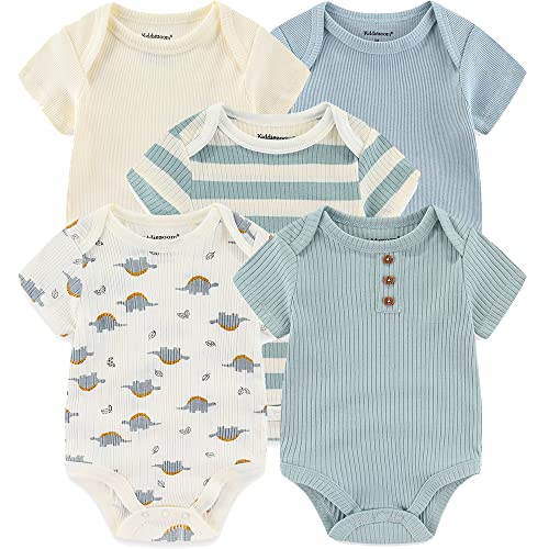 Image of Kiddiezoom Newborn Baby Unisex Cotton One-Piece Bodysuits Baby Gift 5-Pack Baby Clothes