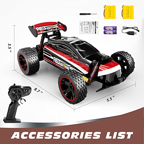 Tecnock RC Racing Car, 2.4Ghz High Speed Remote Control Car, 1:18 2WD Toy Cars Buggy for Boys & Girls with Two Rechargeable Batteries for Car, Gift for Kids(Red) - Thumbnail 6