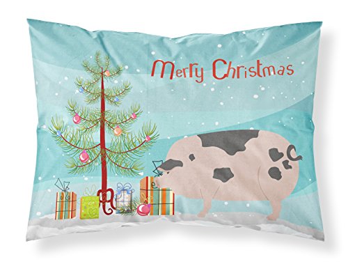 Caroline's Treasures BB9307PILLOWCASE Gloucester Old Spot Pig Christmas Fabric Standard Pillowcase, Teal Lightweight Super Soft Easy Care Decorative Artwork Pillowcase, Standard