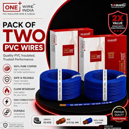 Image of 90m PVC Copper Electrical Wire (Pack of 2), Blue, 0.75 mm