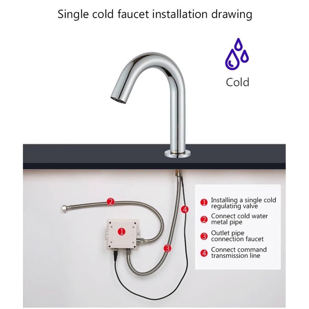 QHQQXN Rubinetto Automatico per Bagno Senza Contatto - Rubinetto con sensore Nero Montato su Piano per Acqua Calda e Fredda, Miscelatore Moderno G1/2 per lavabo, C ELS83, Installazione Facile