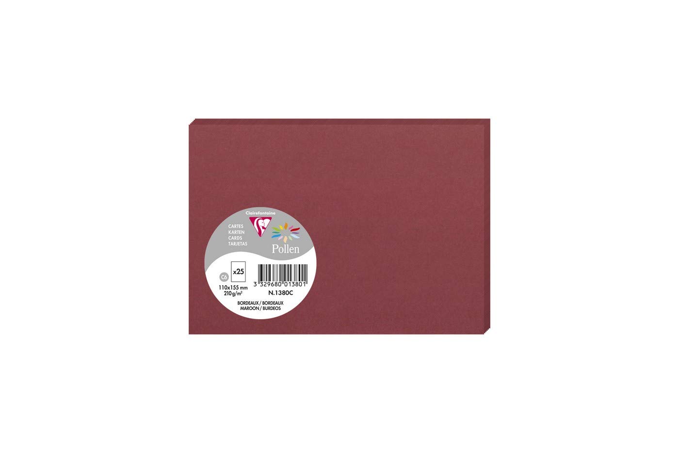 Clairefontaine 1380C Pack of 25 Plain Cards Format C6 11x15,5cm 210gsm colour Burgundy Invitation Cards Events Correspondence Pollen Range Premium Paper Smooth — image 1
