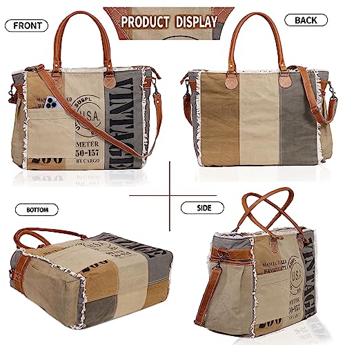Bolso Tote de Lona para Mujer con Asas de Cuero y Correa miniatura 5