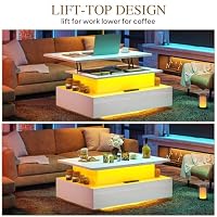 YITAHOME Couchtisch Höhenverstellbar, Wohnzimmertisch Hochglanz mit Hebeplatte,Couch Tisch Wohnzimmer mit 16-Farbiger LED Modern and 2 Schubladen – Ansicht 7