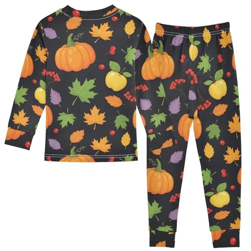 Pajama Sets Long Sleeve Autumn Leaves Pumpkins Berries Pattern Soft Comfy Sleepwear 2 Piece PJS 3-8T3