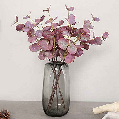 JIUBAJU 4Pcs Artificial Greenery Plants Stems Eucalyptus Brach Fake Foliage Plant Faux Shrub Bushes Artificial Plants for HomeDecor Indoor Outdoor Wedding Bouquet Party (Pink)