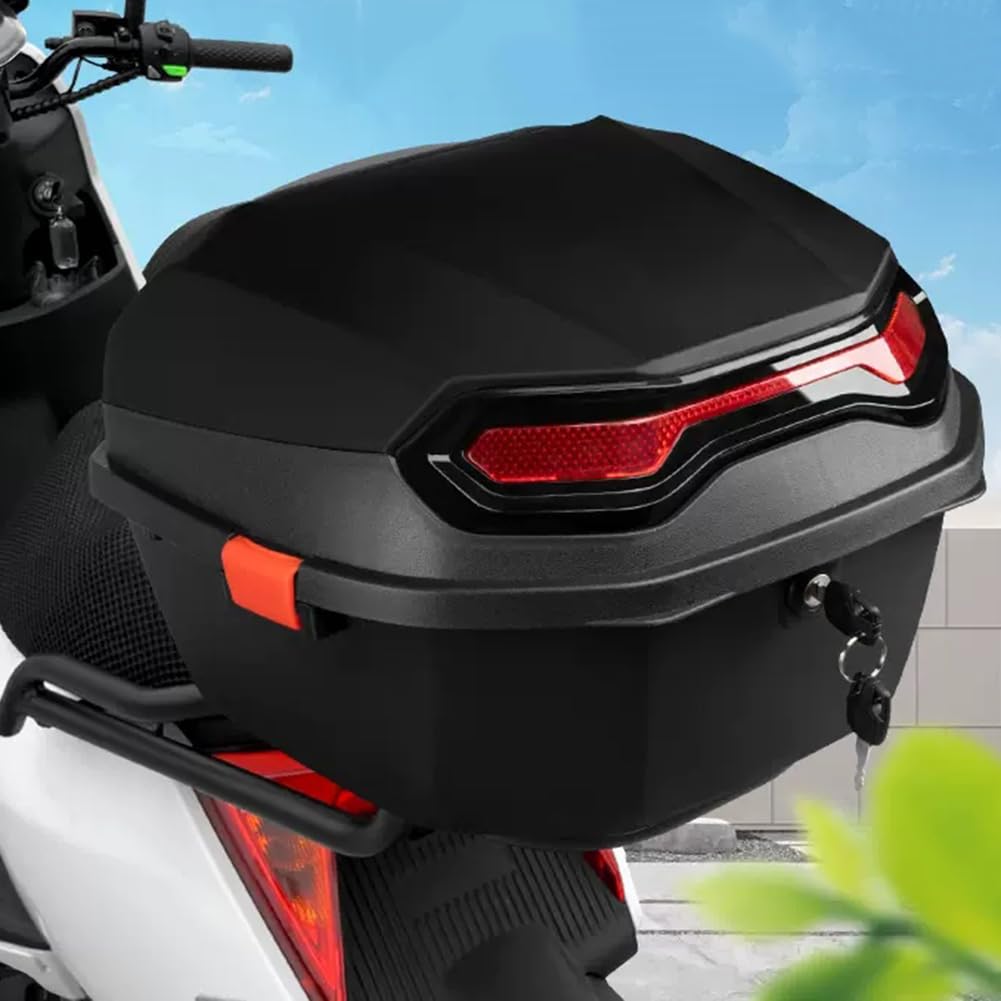 Moto ABS Top Box, Universal Scooter/Moto Equipaje Casco Almacenamiento Topcase, Con Reflector Y Herrajes De Montaje,Negro,41x41x29cm