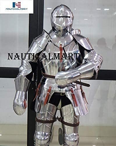 Medieval Knight Suit of Armor 15th Century Plate Armour Costume Silver Reenactment Replica