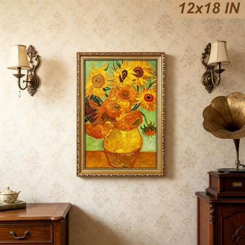 Image of FJXMFRAME 12x18 Frame Gold 18x12 Picture Frame Vintage Wood | Shatter-resistant Plexiglass, Wall Hanging