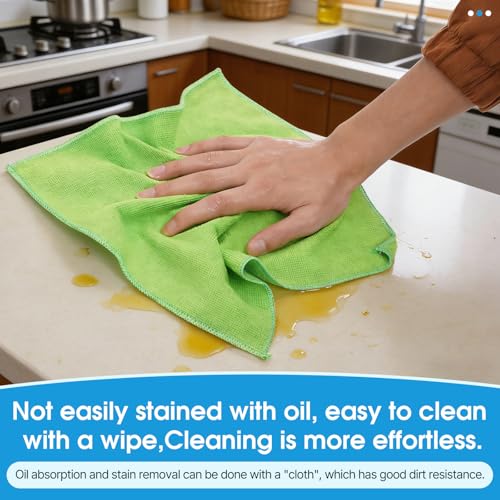 QYL Microfiber Cleaning Cloth,12 Pack Cleaning Rags, Cleaning Towels with 4 Color Assorted, 11.8"X11.8"(Green/Blue/Yellow/Pink) - Image 3