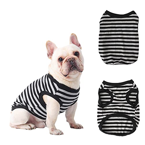 Hozz 100% Cotton Striped French Bulldog Shirts For Vest Tank Top Frenchie Dogs Black Xl, X-Large (Pack Of 1) #TOP1