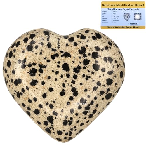 Image of Certified Dalmatian Jasper Crystal Heart Palm Pebbles Stones for Anxiety Stress Relief Massage - AAA Grade Original Healing Gemstone Agate Heart Palm Stone for Yoga Meditation Spiritual