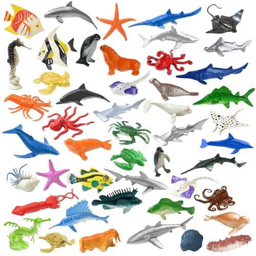 anyìshwu 48 Stück Meerestiere Figuren, Meerestiere Spielzeug Kunststoff Tiere Figuren Realistische Meerestieres beim Baden als Lernspielzeug für Kind Pädagogisches Kinder Party