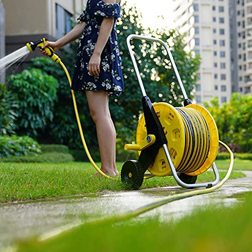 Carro de carrete de manguera de jardín con ruedas, solución de almacenamiento de manguera de 20 m, conectores rápidos y boquilla ajustable para un fácil riego y movilidad