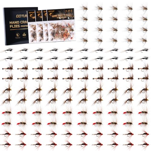 Goture Fly Fishing Flies,120pcs Fly Fishing Lures with Tackle Box,Dry,Wet,Streamers