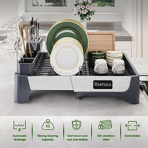 RBAYSALE Estante grande extensible de acero inoxidable con placa de extracción de aluminio, soporte para copas de vino y soporte para utensilios RBAYSALE Estante grande extensible de acero inoxidable con placa de extracción de aluminio, soporte para copas de vino y soporte para utensilios