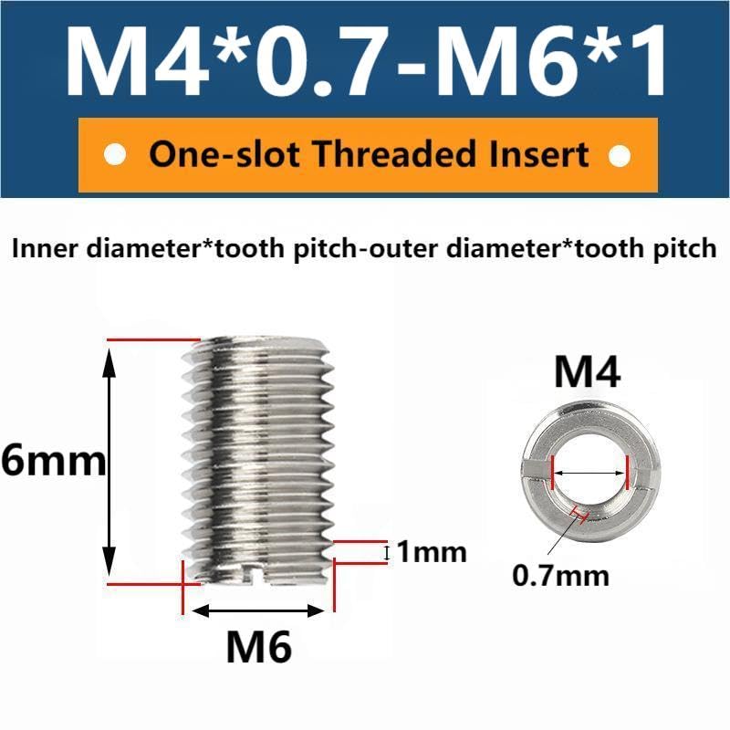 Bordstract 10Pcs Reducer Nuts, M4 x 0.7 Female to M6 x 1 Male Stainless Steel Thread Insert Nuts Length 6mm Screw Sleeves for Industrial Machine Maintenance Repairing