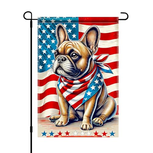 BlissYard Patriotic 4th of July Garden Flag 12x18 Double Sided French Bulldog Garden Flag American Flag Yard Flag Yard Flags for Outside Memorial Day Independence Day Outdoor Decorations