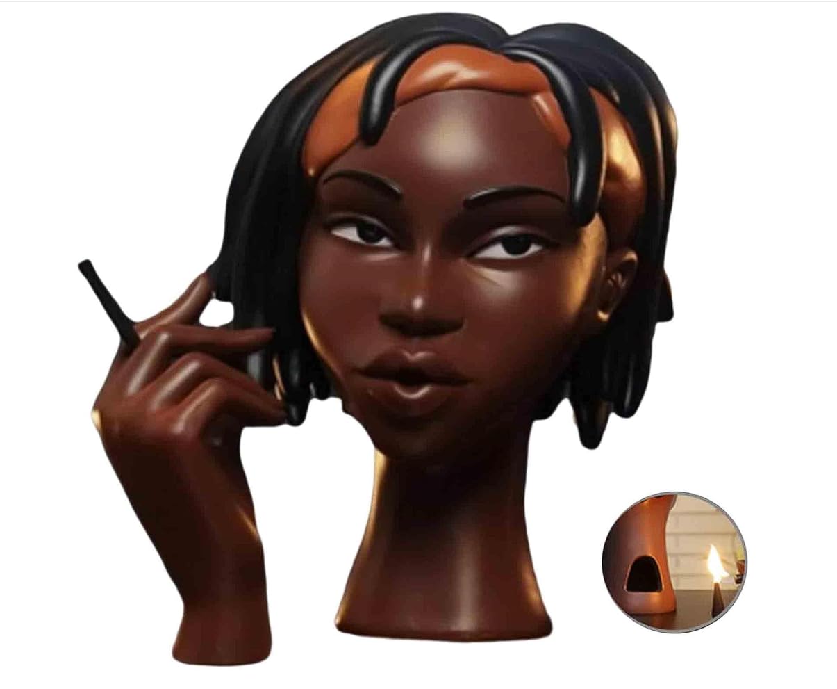 Head Incense Burner Black Woman, black girl incense holder head smoking, incense holder black woman head smoking, Home bedroom living room incense burner decoration (C)