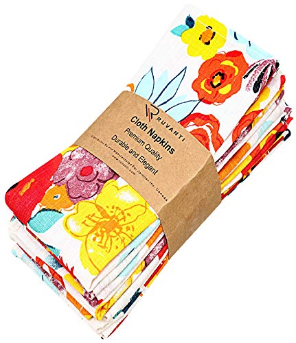 Ruvanti Cloth Napkins 6 Pcs 100% Cotton 18X18 Inch Multi Flower, Dinner Napkin, Soft, Comfortable, Cotton Napkins, Table Cloth Napkins, Linen Napkins, Fabric Napkins for Christmas, Thanksgiving Dinner