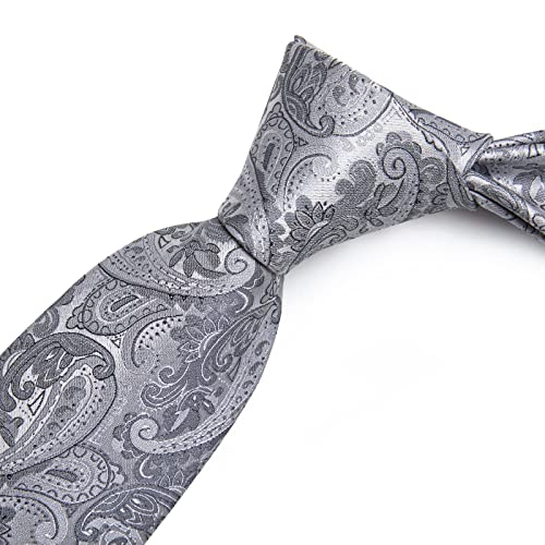 Image of DiBanGu Mens Paisley Tie Sets Silk Jacquard Woven Floral Necktie and Pocket Square Cufflinks Wedding Business Party
