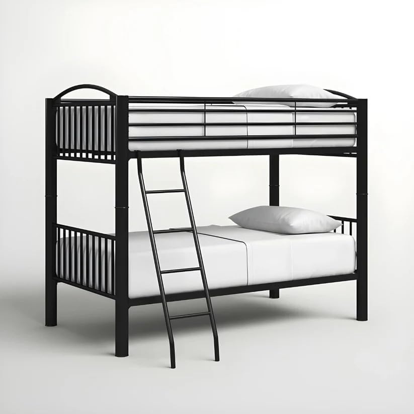 RisoTwin Metal Bunk Cot Bed Single (Bottom) + Single (Top) - Frame, (Black, Matte) (3.6X6 Feet, Powder Coated) Without Mattress