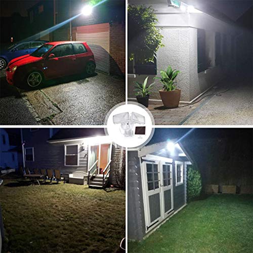 LED Solar Motion Sensor Flood Light, Motion Activated Outdoor Security Light with 2 Adjustable Heads, 950LM 5000K Daylight White Exterior Motion Detector Light Fixture for Patio Driveway Yard Garage