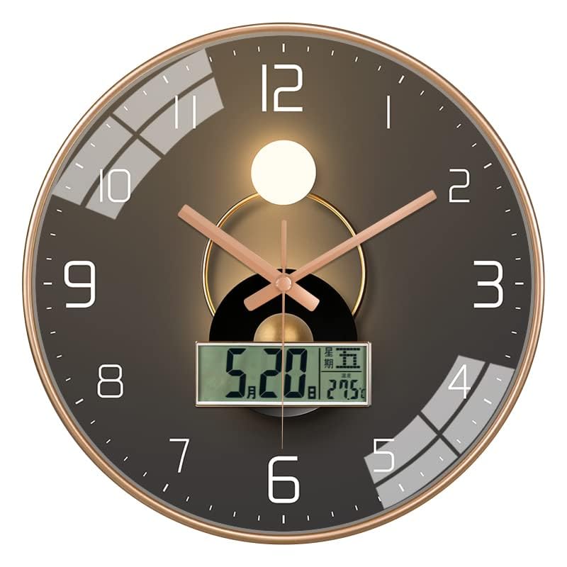 Image of Ash & Roh 12 Inch Silent Quatrz and Non-Ticking Wall Clock with Easy to Read Number and Analog Display Stylish & Decorative Design for Office, Living Room, Bedroom (Moon Digital)
