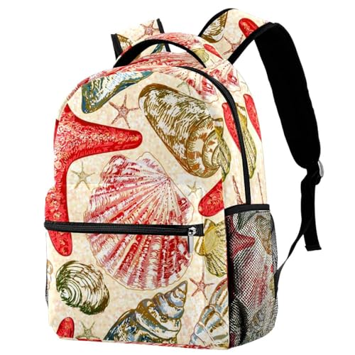 Sac à dos d'école multicolore motif étoile de mer et coquillage 40cm pour adolescents