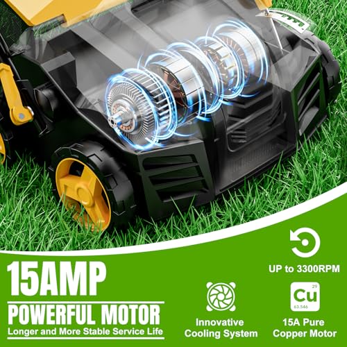 2026 Upgraded Electric Dethatcher Scarifier 16-Inch, EVEAGE 2-in-1 Lawn Dethatcher with 5-Position Depth Adjustment, 14.5-Gallon Collection Bag, Quick-Fold Lawn Scarifier for Healthy Lawn