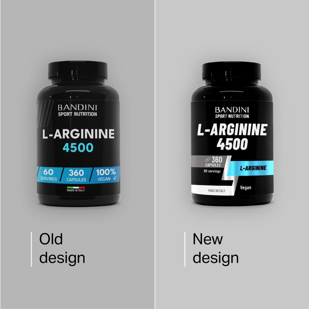 Bandini® L-Arginine 360 Capsules - 4500 mg High Dosage - Caps with Pure L Arginin HCL Powder - Natural Food Supplement - No Additives, Vegan - Ideal for Athletes - Italian Quality