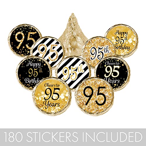 Black And Gold 95Th Birthday Party Favor Stickers - 180 Labels #TOP3