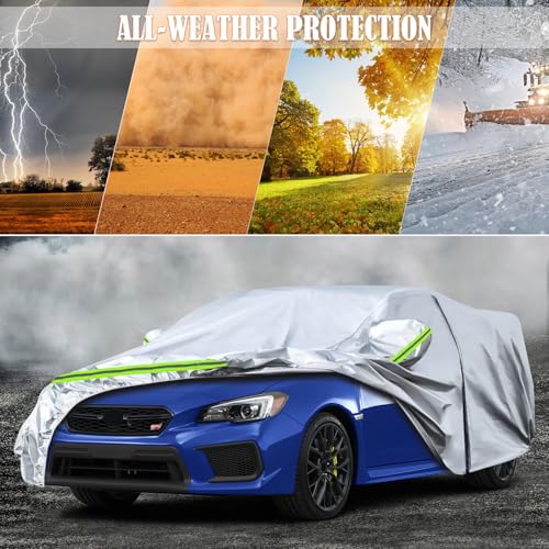 Image of Waterproof Car Covers Replace for 2014-2025 Subaru WRX, 6 Layers Silver All Weather Car Cover with Zipper Door & Windproof Bands for Snow Rain Dust Hail Protection
