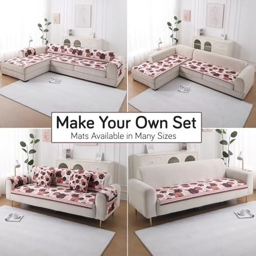 Image of HOKIPO 'LiefNest' Holland Velvet Sofa Cover Mat with Foam Filling for 1 /2 /3 Seater & L-Shape Sofa. Make Your Own Sofa Cover Set, Mat Size: 60(L) cm, Geometric Hexagon Cider Red (NEW-IN-821-D1)