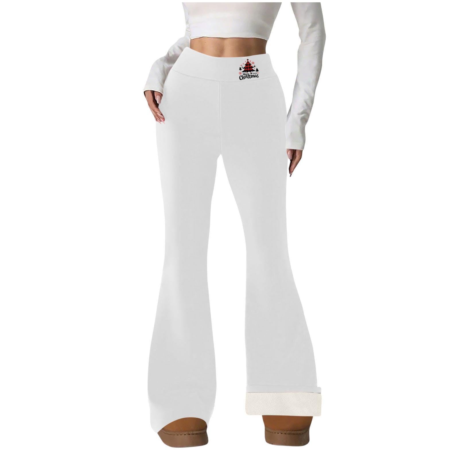 Fleece Lined Pants Women Winter Thermal Warm Flare Leggings Comfy Soft High Waisted Yoga Pants with Pockets