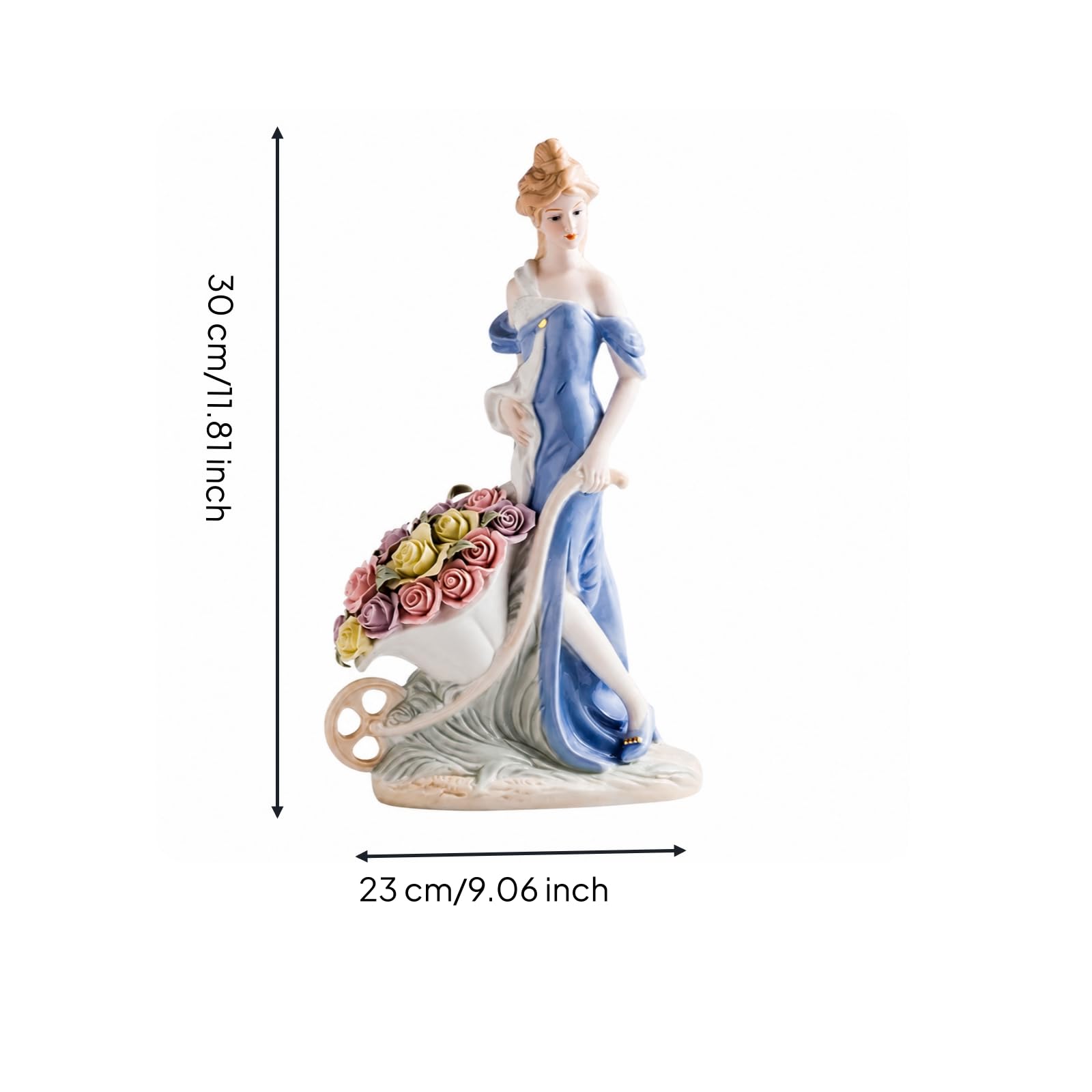 Gralara Figurine en Porcelaine Artinal | Finition Émaillée, Statute Femme Roses, Fait Main, Sculpture Femme, pr lon, Console D'entrée