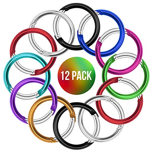M MOOHAM Carabiner Clip 12 Pack Round Carabiner Buckle O Ring Spring Loaded Gate Keychain Clips Carabiner Hook for Home, RV, Camping, Fishing, Hiking, Traveling, (9 Colors)
