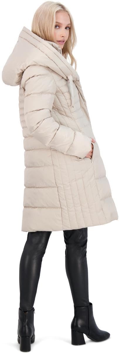 TAHARI Women's Slim Fit Puffer Coat With Attached Hood, Faux Fur Collar, Interior Bib & Hand Warmer Pockets - Image 2
