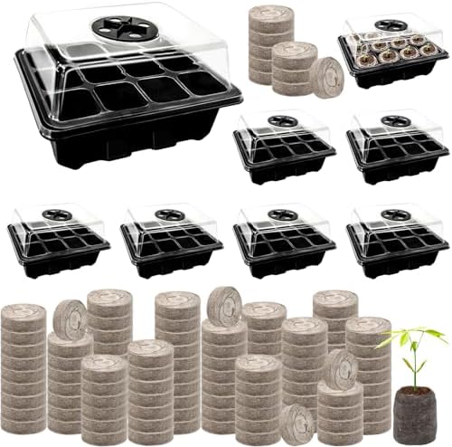 Halatool 8 Pack Seed Starter Tray with 100 PCS Peat Pellets, 96 C...