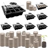 Halatool Kit de démarrage de semences - Lot de 8 plateaux de démarrage de graines noires à 96 cellules avec 100 granulés de tourbe pour semis, semences biologiques pour semences, plantation de