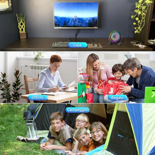 Punoge Wentylator biurkowy USB RGB – 3 prędkości, cichy, przenośny wentylator stołowy, 8 kolorów diod LED, obrót o 360°, mały wentylator do domu, biura, na biurko, do sypialni
