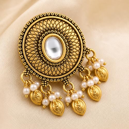Image of Sayda JewelsGold Plated Antique Traditional Jhumka Earring Indian ethnic Temple design studs Chandbali Style Bridal, Wedding & Festive Jewellery For Women & Girls
