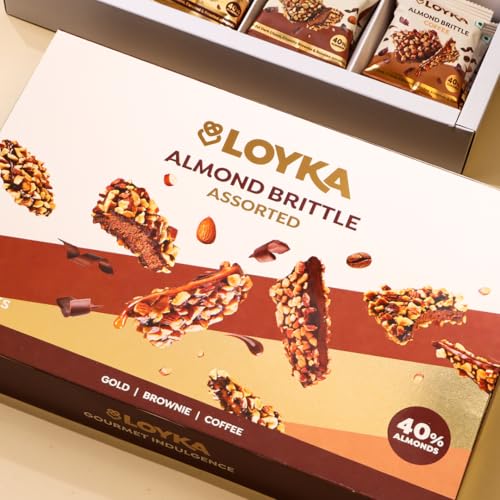 Image of Loyka Almond Brittle Assorted Choco Box - 28 Pcs| Premium Chocolate Gift Hamper | Chocolate & Nut Dryfruit Delicacy | Roasted California Almonds, Dark Choco & Salted Caramel (Pack of 3)