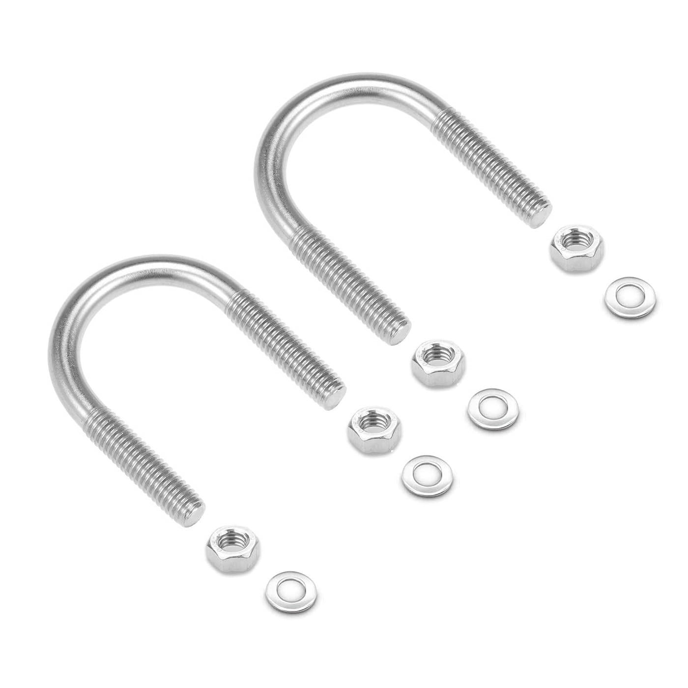 TERF® M10 X 76mm X 110mm Round U Bolts Steel U Bolt RodThread M10 (10mm) Inner Width 76mm and Length 110mm Round U Clamp Bolt with Nut and Flat Washer
