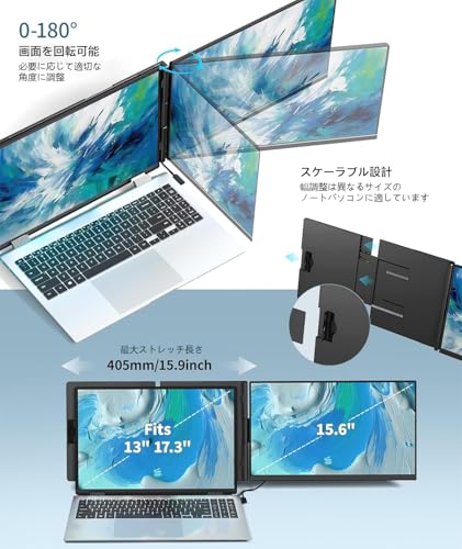 undefined デュアルディスプレイ ダブルモニター トリプルモニター 15.6インチFHD 1080 Pポータブルディスプレイ、取り外し可能プラグアンドプレイデュアルノートパソコンディスプレイエクスパンダ、13インチ-16.3インチノートパソコン、Wins/Mac/Android/Chrome対応 (P5-LP) の商品画像 5