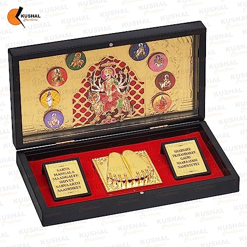 Image of 24K Gold Plated Religious Frame Photo Frame with Charan Paduka Return Gifts for Home Puja Office (NAV DURGA)