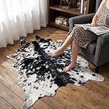 MustMat Faux Cowhide Rug Cow Print Rug Western Cowhide Area Rugs for Living Room (Black and White, 2.6ft x 4.1ft)