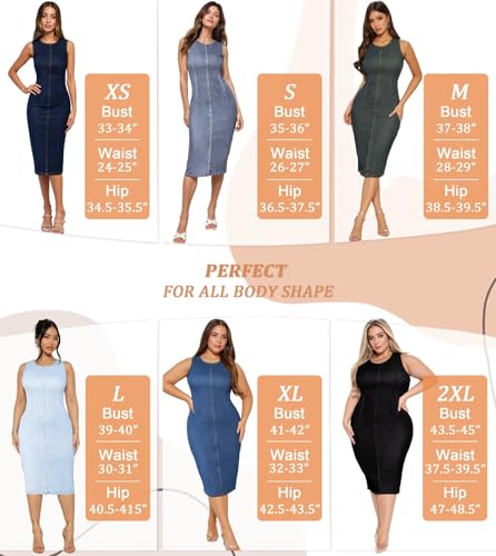 Hybrid & Company Womens Super Stretch Slim Fit Crew Neck Sleeveless Denim Dress4