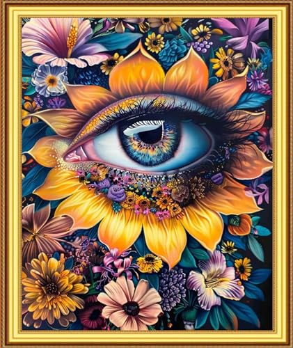 Image of Foxnyart Stamped Cross Stitch Kits Full Range of Embroidery Needlework Starter Kits for Beginners Adults 11CT Embroidery Patterns Art Crafts DIY Needlepoint Kit-Abstract Flower Eyes 16x20 inchs